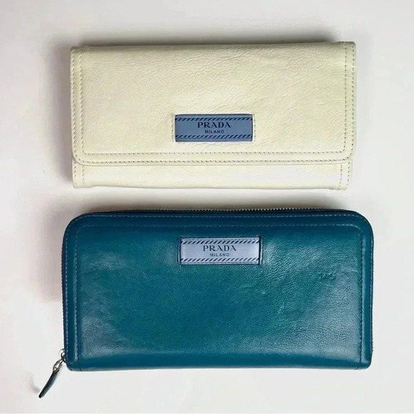 Prada Blue Glace and City Calf Leather Etiquette Continental Wallet - Picture 12 of 12